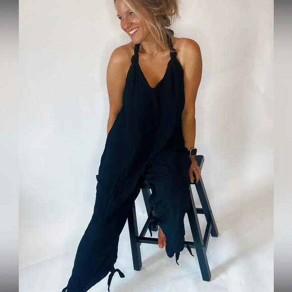 Flirty & Free Jumpsuit with cut out back, in black